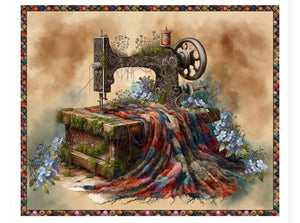 Blank Quilting Art Fabric Panel - 36” Antiqued Sewing Machine