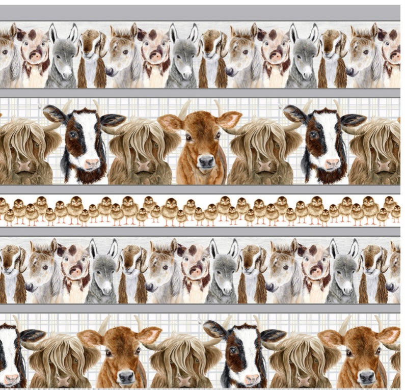 Blank Quilting Art Fabric Panel - Border Farm Animals