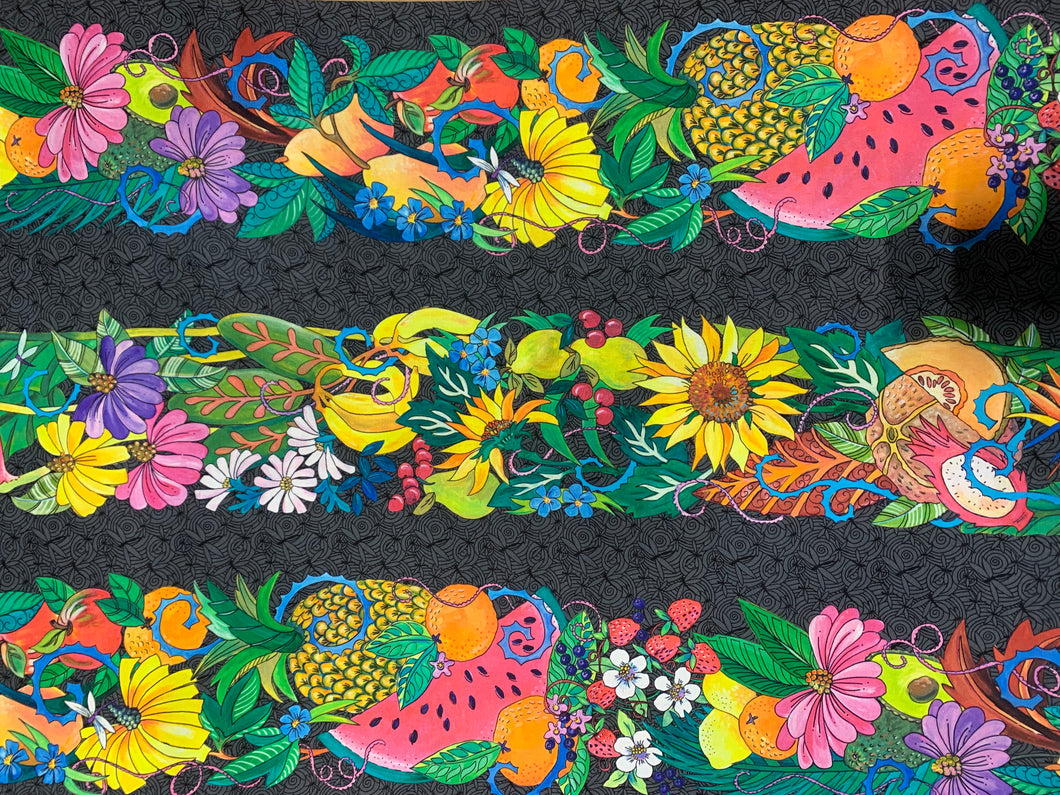Free Spirit Art Fabric- Fruitopia Border Charcoal