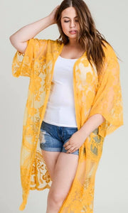 PLUS All Over Lace Duster In Mustard