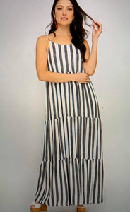 Sleeveless Striped Tiered Maxi Dress