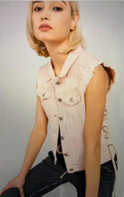Load image into Gallery viewer, Distressed Pink Denim Vest with Skull Patch and Grommet Side Detail
