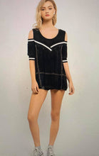 Load image into Gallery viewer, Sporty Ribbed Band Cold Shoulder Top with Crochet Detail
