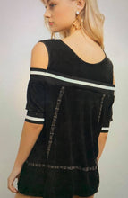 Load image into Gallery viewer, Sporty Ribbed Band Cold Shoulder Top with Crochet Detail

