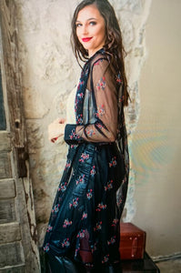 Embroidered Mesh Shirtdress or Duster with Buttons and Collar