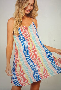 Rainbow Zebra Print Sleeveless Dress