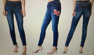 PLUS Straight Leg Jeans with Floral Embroidery