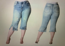 Load image into Gallery viewer, PLUS Light Blue Distressed Crop Jeans
