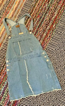 Load image into Gallery viewer, Distressed Overall Denim Dress with Back Plaid Panel Detail

