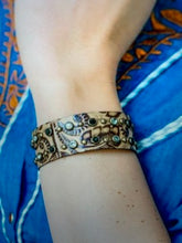 Load image into Gallery viewer, Tooled Leather Cuff Bracelet with Rhinestone Detail
