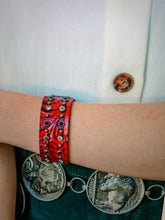 Load image into Gallery viewer, Tooled Leather Cuff Bracelet with Rhinestone Detail
