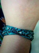 Load image into Gallery viewer, Tooled Leather Wrap Bracelet with Rhinestone Detail
