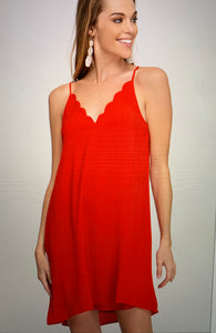 Woven Cami Dress with Scalloped Neckline