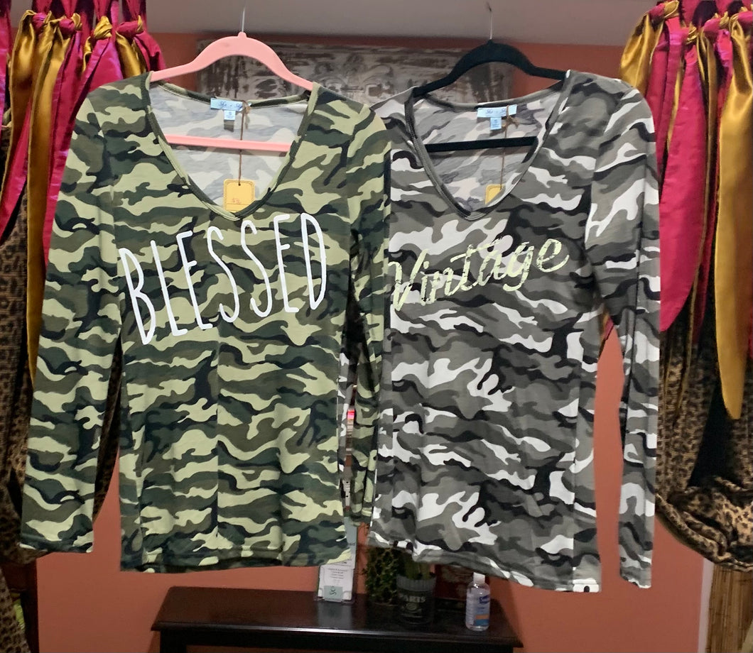 Long Sleeve Camouflage Top - Vintage or Blessed