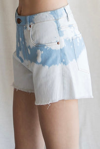 Denim Cut Off Bleached Shorts with Frayed Edges