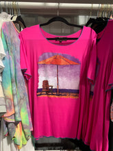Load image into Gallery viewer, Custom Watercolor Beach Scene Liquid Soft Top with Contrast Hem
