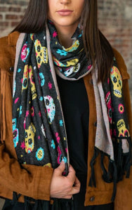 Day of the Dead Oversized Reversible Scarf Or Wrap