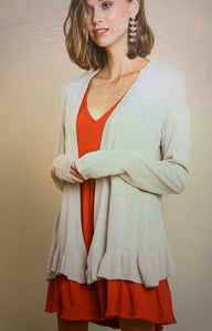 Open Front Cardigan with Ruffle Hem