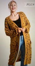 Load image into Gallery viewer, Dalmatian Hand Stamped Long Open Front Cardigan Sweater with Pockets
