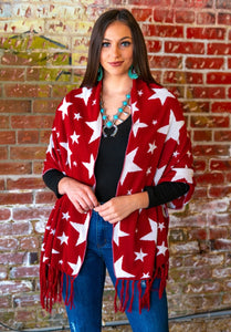Dark Red and White Stars Oversized Reversible Scarf Or Wrap